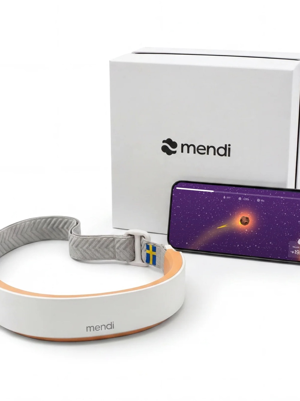Mendi Neurofeedback Headband in White and Peach